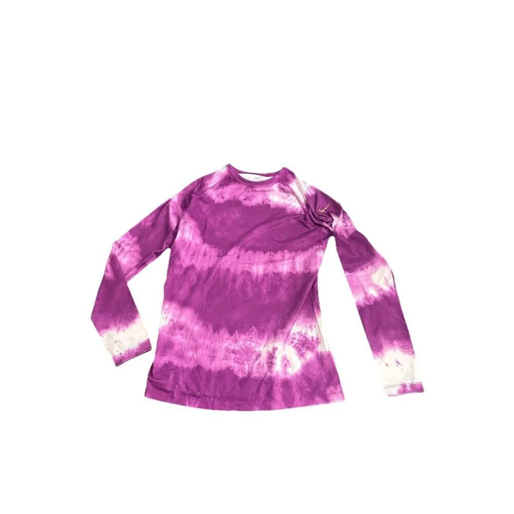 Nike Pro Combat Long Sleeve Tie Dye Purple Dri-fit  T-Shirt Sz Large Fitted